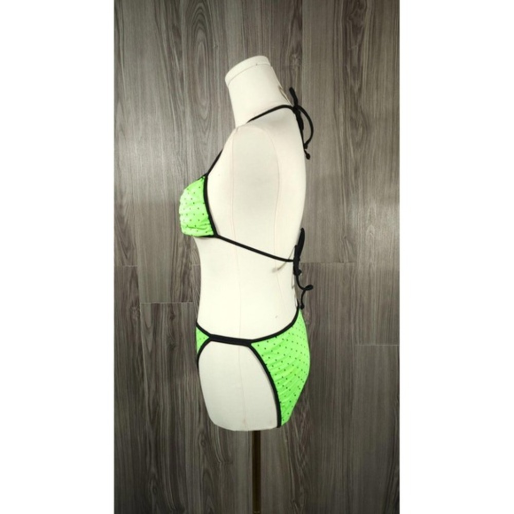 Vintage 80s Sassafras Green Polka Dot Halterneck Triangle Bikini Swimwear Size M - Picture 4 of 7